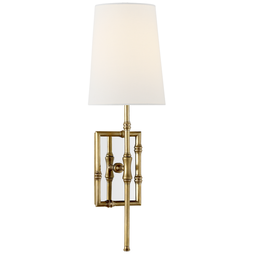 Greda Single Modern Bamboo Sconce-Visual Comfort-VISUAL-S 2177HAB-L-Wall LightingHand-Rubbed Antique Brass-Linen Shade-5-France and Son