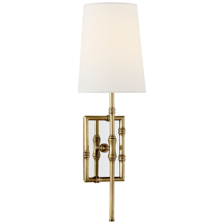 Greda Single Modern Bamboo Sconce-Visual Comfort-VISUAL-S 2177HAB-L-Wall LightingHand-Rubbed Antique Brass-Linen Shade-5-France and Son