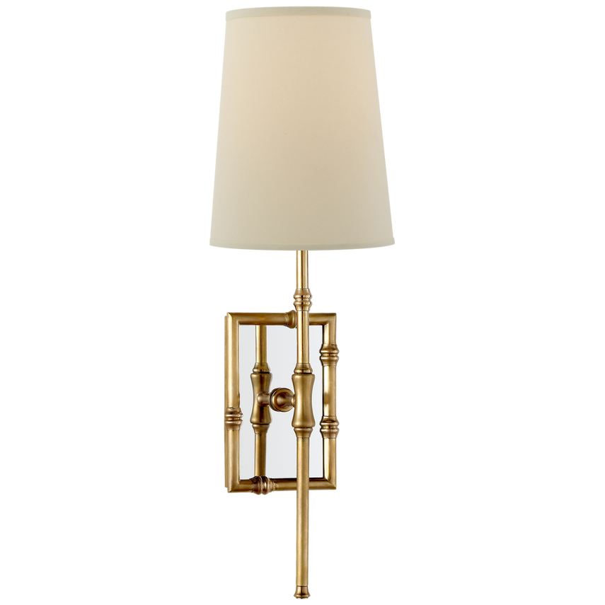 Greda Single Modern Bamboo Sconce-Visual Comfort-VISUAL-S 2177HAB-PL-Wall LightingHand-Rubbed Antique Brass-Natural Percale Shade-6-France and Son