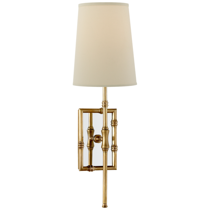 Greda Single Modern Bamboo Sconce-Visual Comfort-VISUAL-S 2177HAB-PL-Wall LightingHand-Rubbed Antique Brass-Natural Percale Shade-6-France and Son