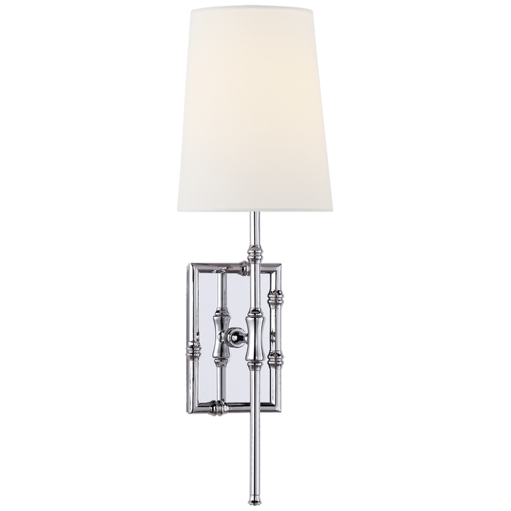 Greda Single Modern Bamboo Sconce-Visual Comfort-VISUAL-S 2177PN-L-Wall LightingPolished Nickel-Linen Shade-1-France and Son