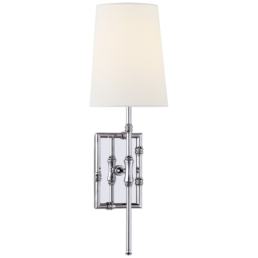 Greda Single Modern Bamboo Sconce-Visual Comfort-VISUAL-S 2177PN-L-Wall LightingPolished Nickel-Linen Shade-1-France and Son