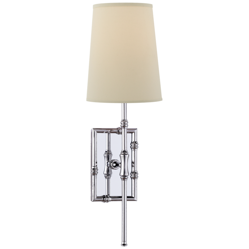 Greda Single Modern Bamboo Sconce-Visual Comfort-VISUAL-S 2177PN-PL-Wall LightingPolished Nickel-Natural Percale Shade-2-France and Son