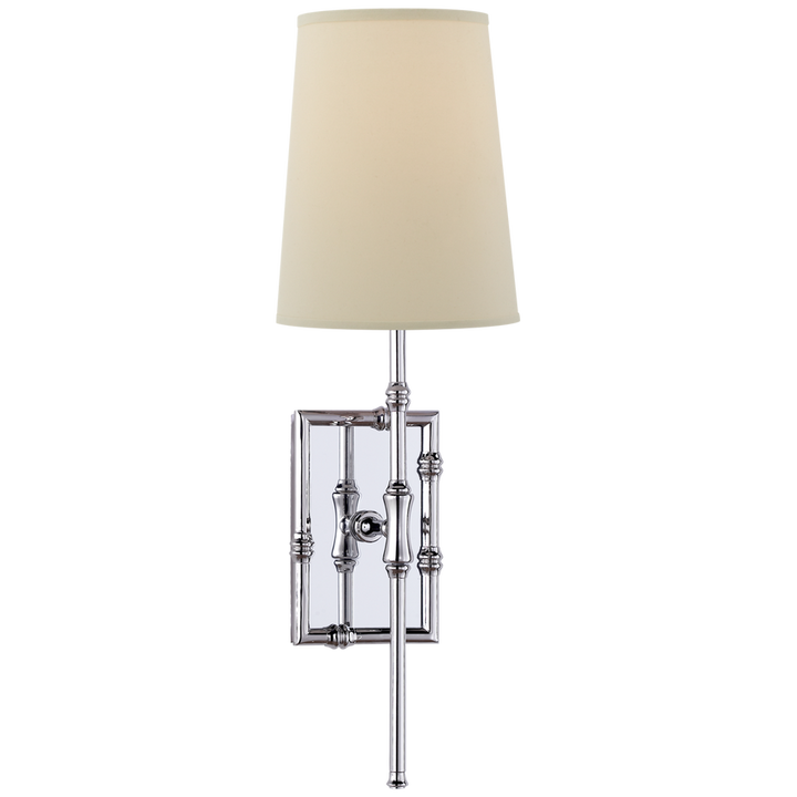 Greda Single Modern Bamboo Sconce-Visual Comfort-VISUAL-S 2177PN-PL-Wall LightingPolished Nickel-Natural Percale Shade-2-France and Son