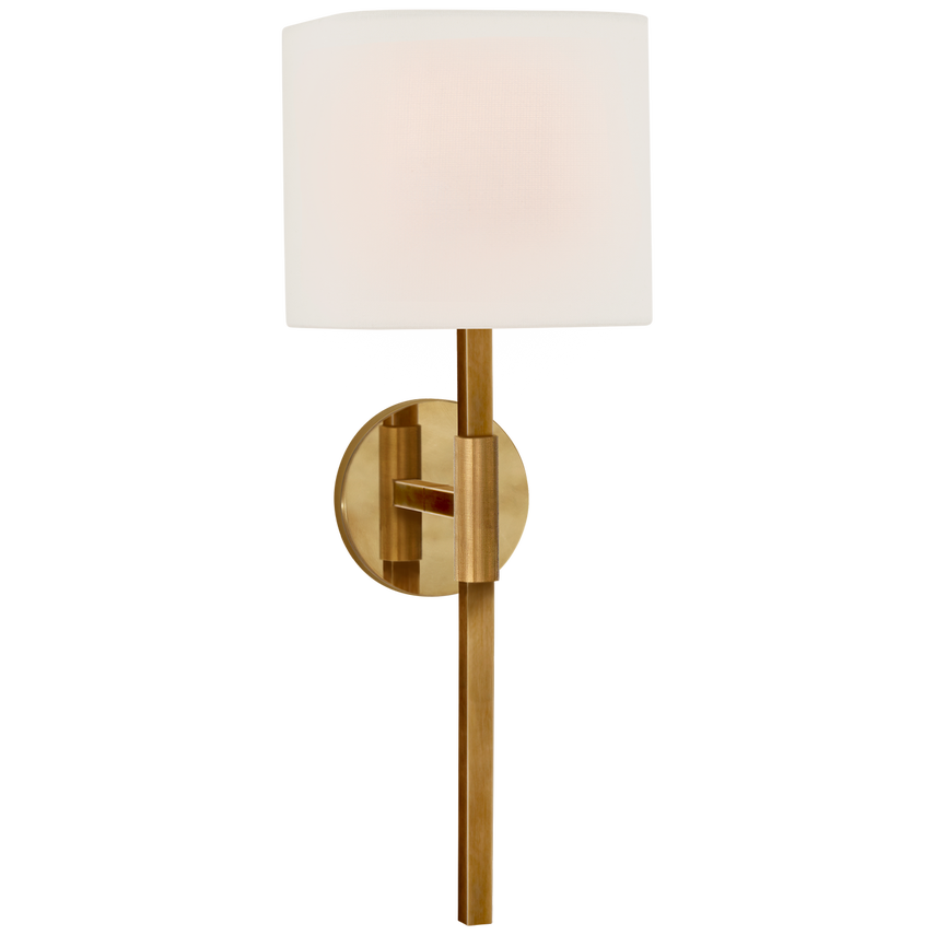 Audine Medium Tail Sconce-Visual Comfort-VISUAL-S 2435HAB-L-Wall LightingHand-Rubbed Antique Brass/Linen Shade-2-France and Son