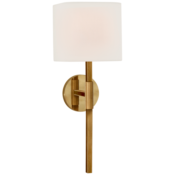 Audine Medium Tail Sconce-Visual Comfort-VISUAL-S 2435HAB-L-Wall LightingHand-Rubbed Antique Brass/Linen Shade-2-France and Son