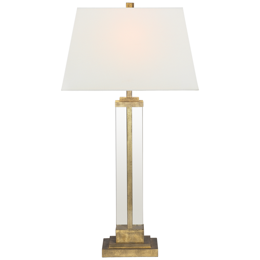 Wrighty Table Lamp-Visual Comfort-VISUAL-S 3701GI-L-Table LampsGilded Iron and Glass with Linen Shade-1-France and Son