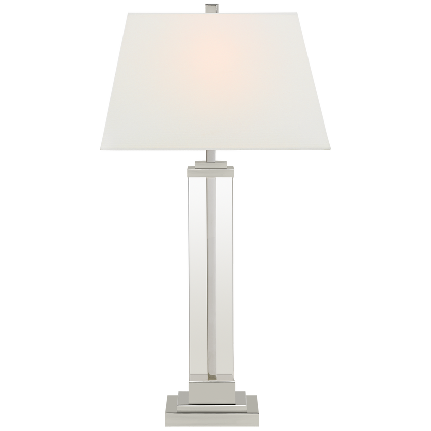 Wrighty Table Lamp-Visual Comfort-VISUAL-S 3701PN-L-Table LampsPolished Nickel and Glass with Linen Shade-2-France and Son