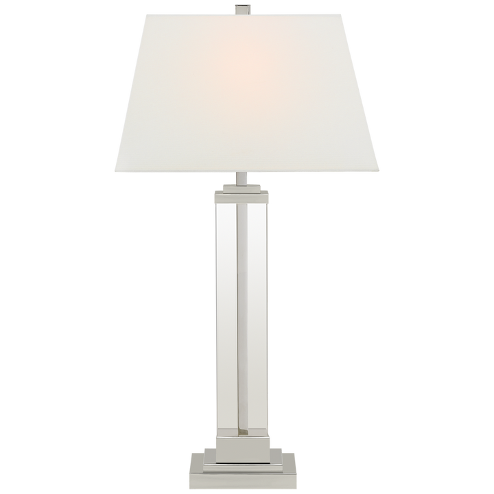 Wrighty Table Lamp-Visual Comfort-VISUAL-S 3701PN-L-Table LampsPolished Nickel and Glass with Linen Shade-2-France and Son