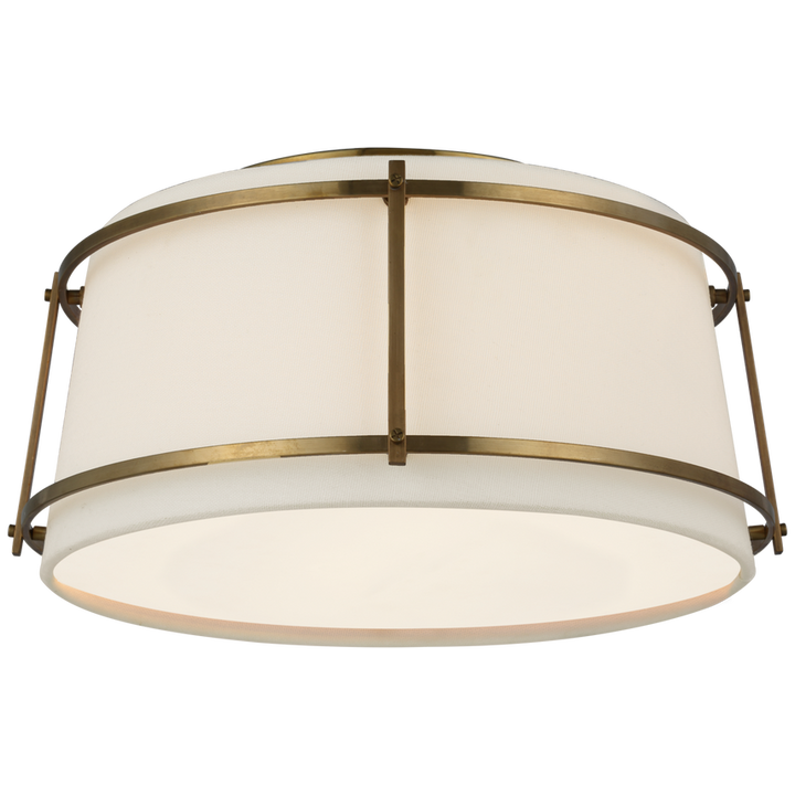 Callme Small Flush Mount-Visual Comfort-VISUAL-S 4685HAB-L/FA-Flush MountsHand-Rubbed Antique Brass/Linen Shade and Frosted Acrylic Diffuser-2-France and Son