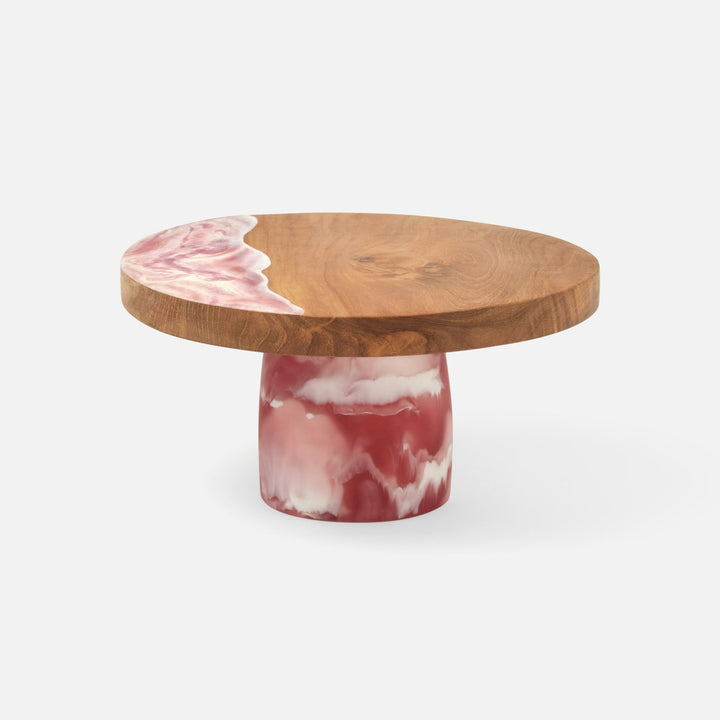 Austin Pink Swirled Cake Stand Resin/Natural Teak Large