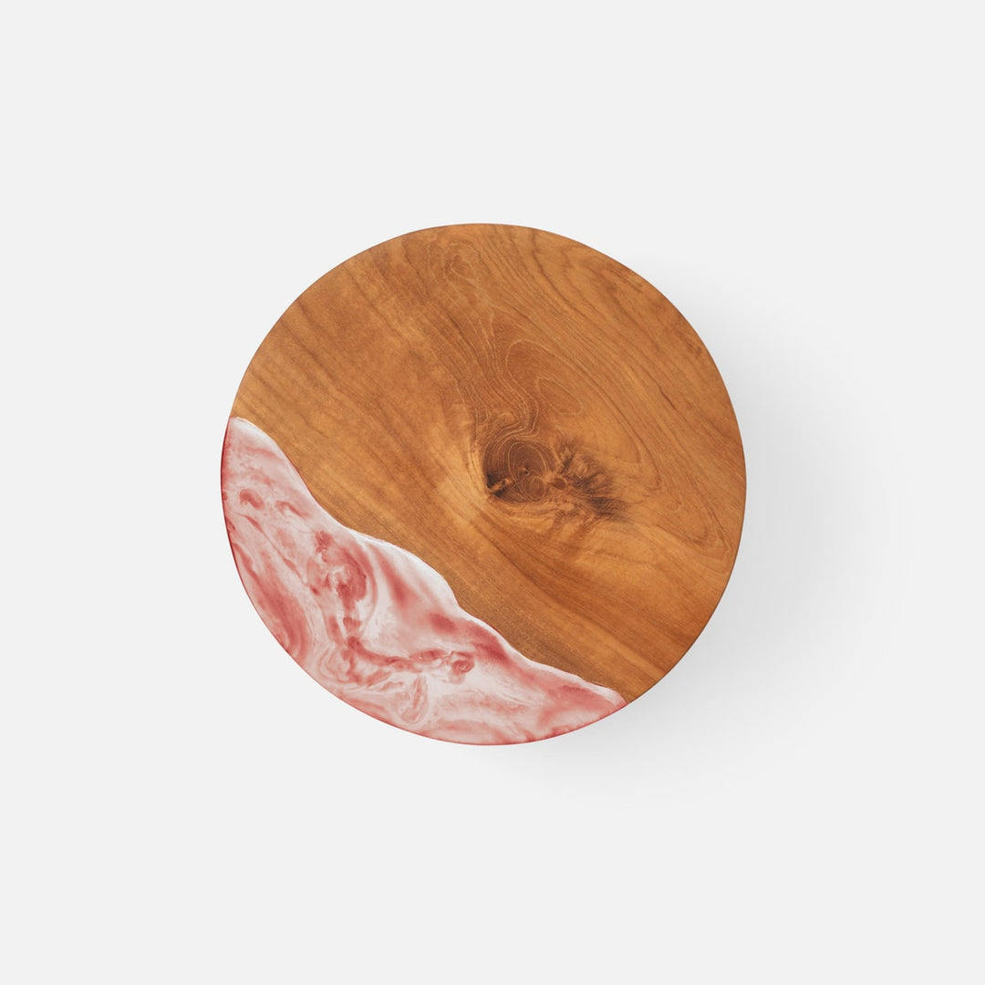 Austin Pink Swirled Cake Stand Resin/Natural Teak Large