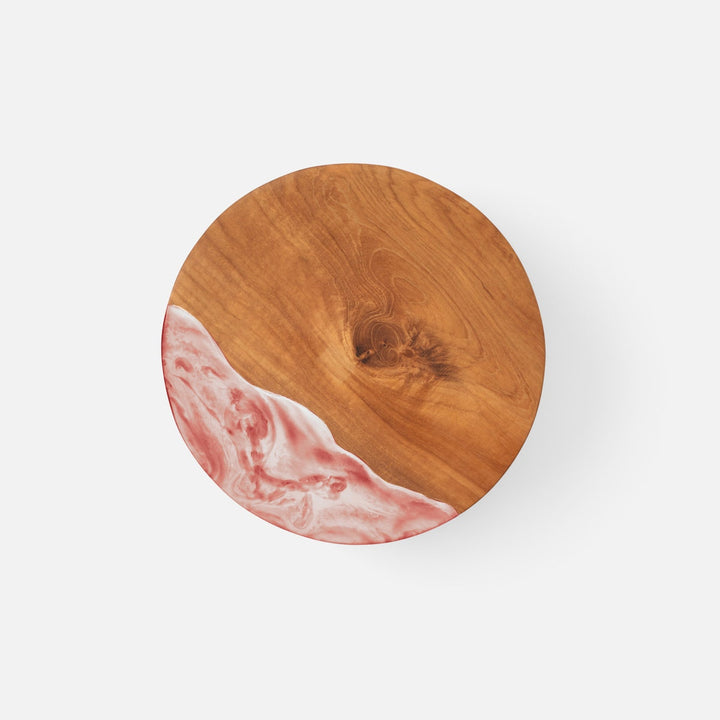 Austin Pink Swirled Cake Stand Resin/Natural Teak Large