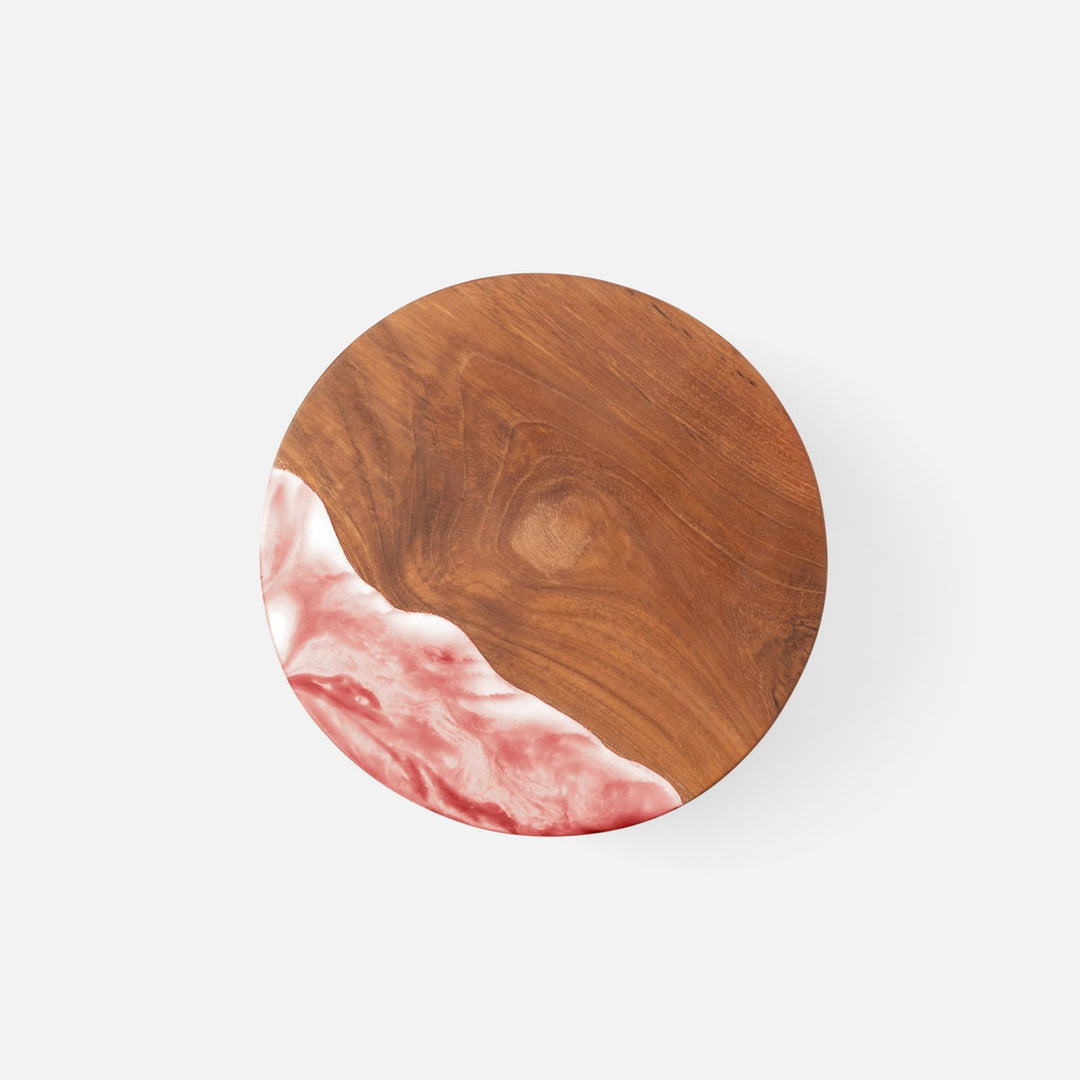 Austin Pink Swirled Cake Stand Resin/Natural Teak Small