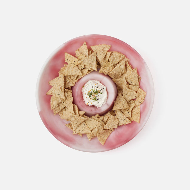 Hugo Pink Swirled Chip And Dip Bowl Resin