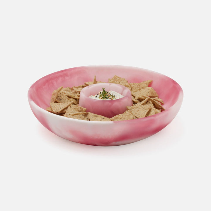 Hugo Pink Swirled Chip And Dip Bowl Resin