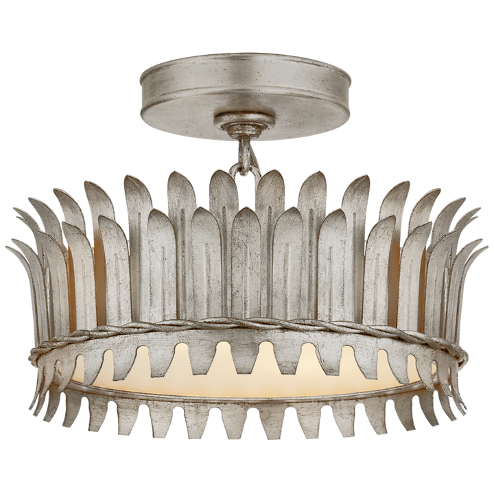 Leslar 12" Semi-Flush-Visual Comfort-VISUAL-SK 4205BSL-Flush MountsBurnished Silver Leaf/Frosted Glass-1-France and Son