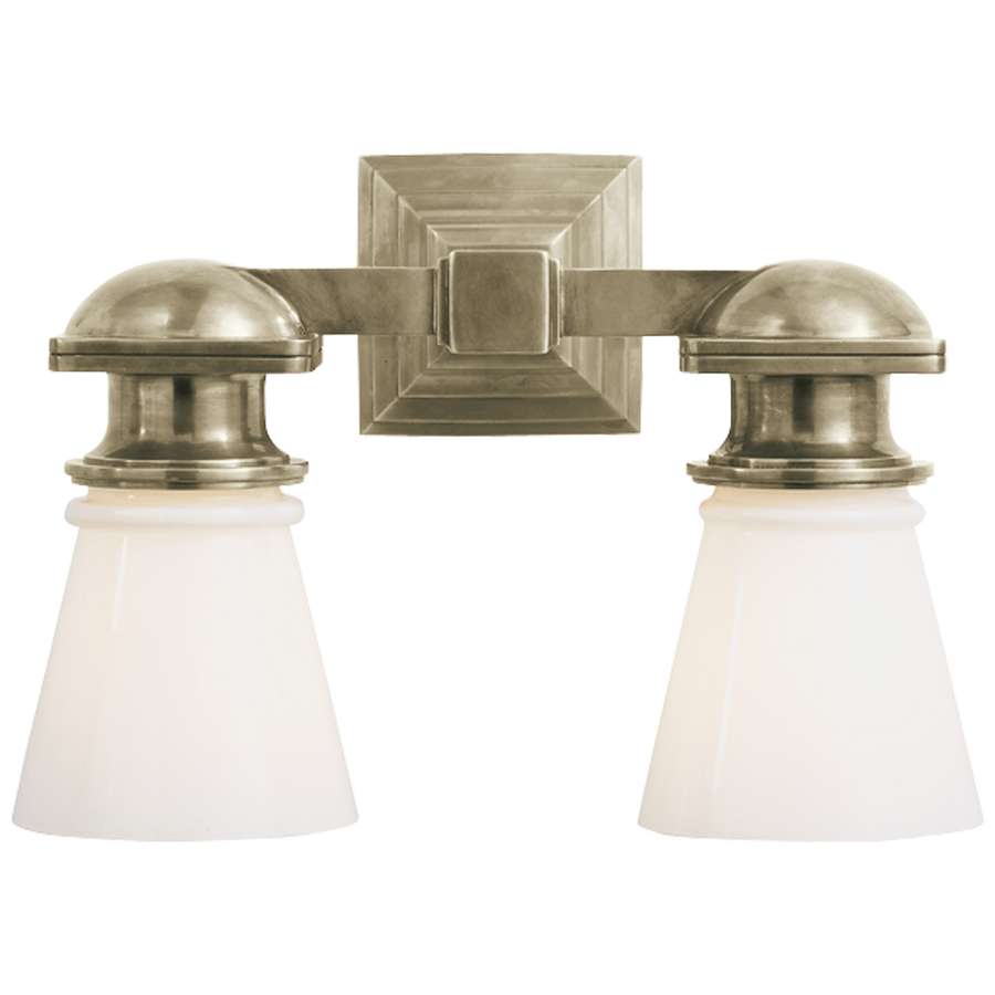 New Yorker Subway Double Light-Visual Comfort-VISUAL-SL 2152AN-WG-Wall LightingAntique Nickel-White Glass-1-France and Son