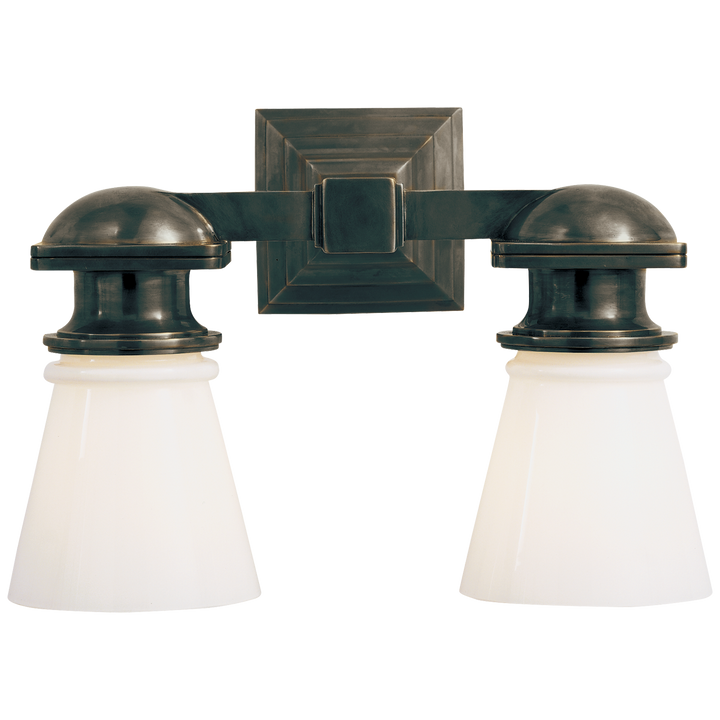 New Yorker Subway Double Light-Visual Comfort-VISUAL-SL 2152BZ-WG-Wall LightingBronze-White Glass-2-France and Son