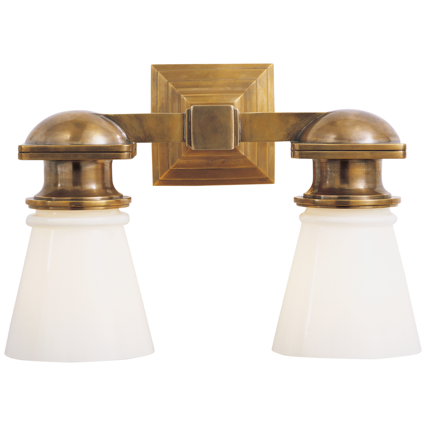 New Yorker Subway Double Light-Visual Comfort-VISUAL-SL 2152HAB-WG-Wall LightingHand-Rubbed Antique Brass-White Glass-4-France and Son