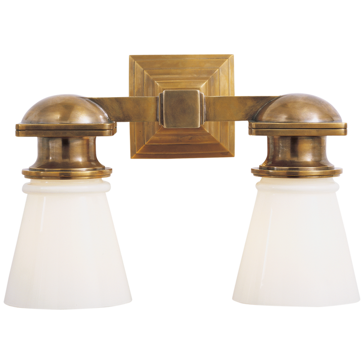 New Yorker Subway Double Light-Visual Comfort-VISUAL-SL 2152HAB-WG-Wall LightingHand-Rubbed Antique Brass-White Glass-4-France and Son