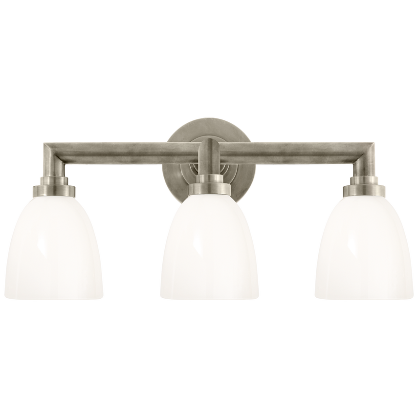 Wilo Triple Bath Light-Visual Comfort-VISUAL-SL 2843AN-WG-Wall LightingAntique Nickel/White Glass-1-France and Son
