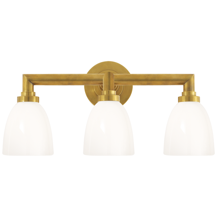 Wilo Triple Bath Light-Visual Comfort-VISUAL-SL 2843HAB-WG-Wall LightingHand-Rubbed Antique Brass/White Glass-4-France and Son