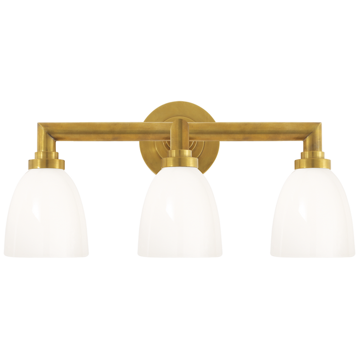 Wilo Triple Bath Light-Visual Comfort-VISUAL-SL 2843HAB-WG-Wall LightingHand-Rubbed Antique Brass/White Glass-4-France and Son