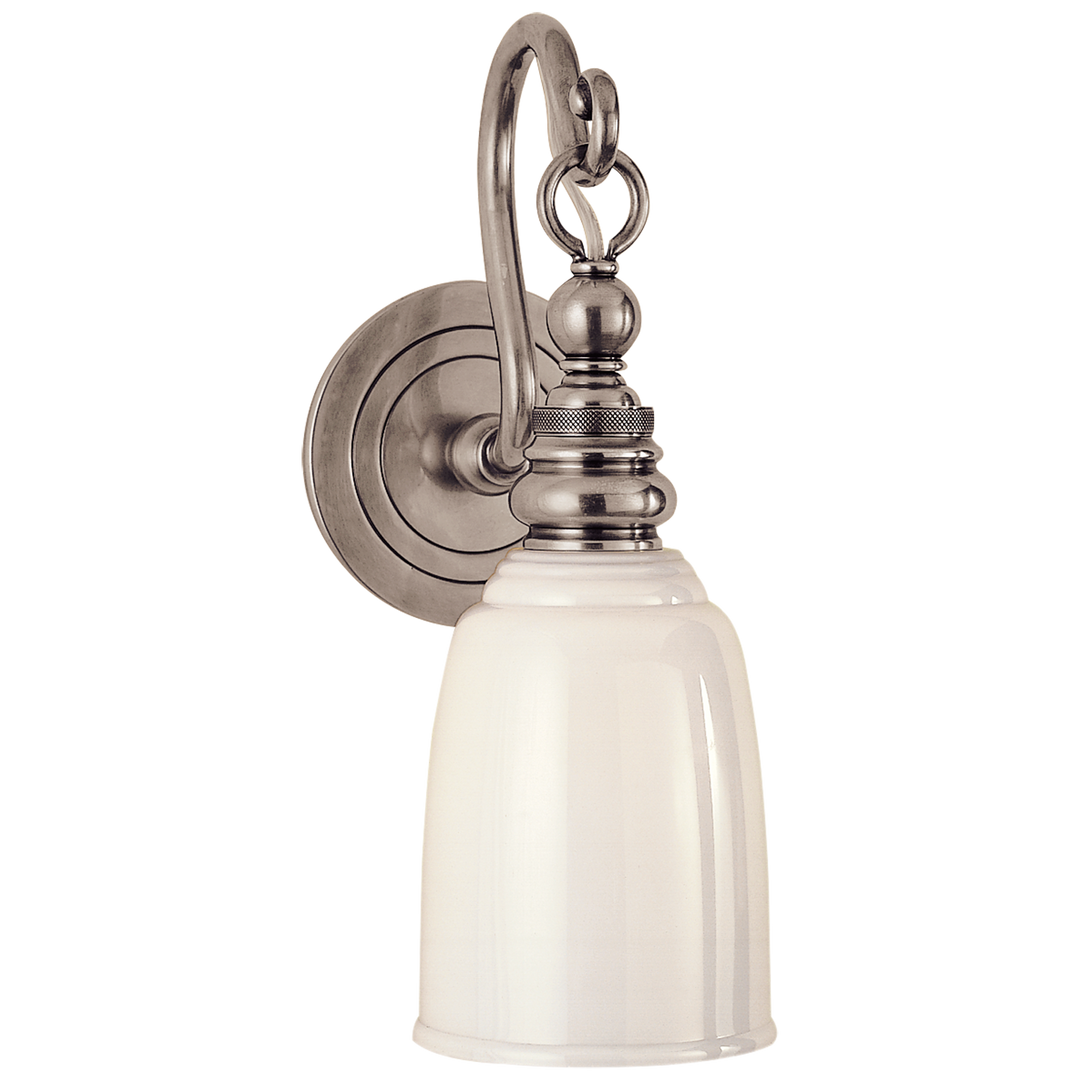 Brighton Loop Arm Sconce-Visual Comfort-VISUAL-SL 2934AN-WG-Wall LightingAntique Nickel-White Glass-2-France and Son