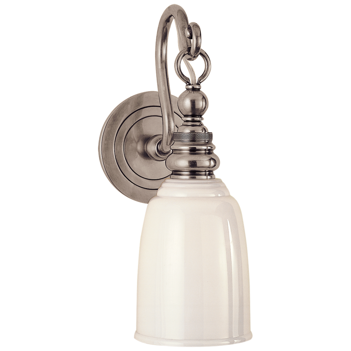 Brighton Loop Arm Sconce-Visual Comfort-VISUAL-SL 2934AN-WG-Wall LightingAntique Nickel-White Glass-2-France and Son