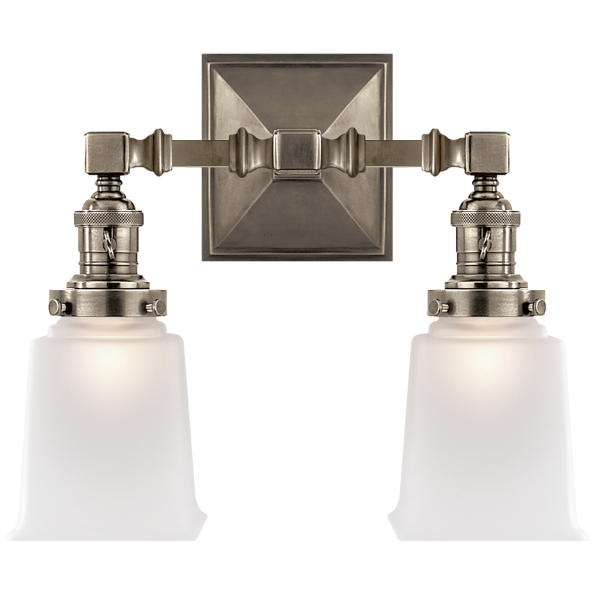 Bossy Square Double Light-Visual Comfort-VISUAL-SL 2942AN-FG-Wall LightingAntique Nickel/Frosted Glass-1-France and Son