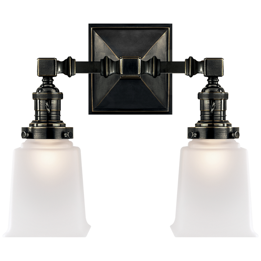 Bossy Square Double Light-Visual Comfort-VISUAL-SL 2942BZ-FG-Wall LightingBronze/Frosted Glass-2-France and Son