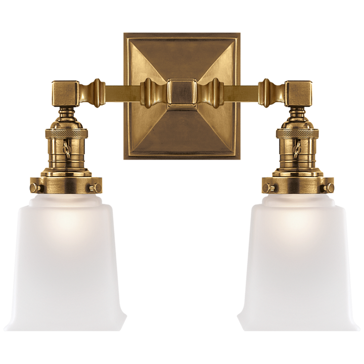 Bossy Square Double Light-Visual Comfort-VISUAL-SL 2942HAB-FG-Wall LightingHand-Rubbed Antique Brass/Frosted Glass-4-France and Son