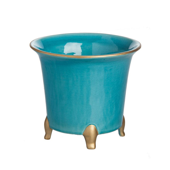 Indoor Planters Cachepot, Turquoise with Gold, Small Set of 2