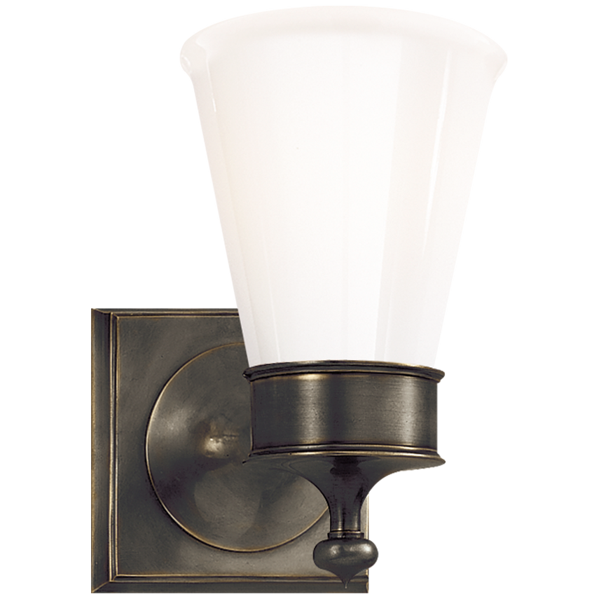 Sena Single Sconce-Visual Comfort-VISUAL-SS 2001BZ-WG-Wall LightingBronze-White Glass-1-France and Son