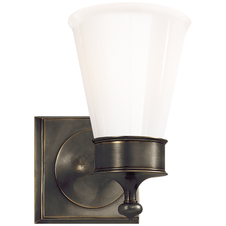 Sena Single Sconce-Visual Comfort-VISUAL-SS 2001BZ-WG-Wall LightingBronze-White Glass-1-France and Son