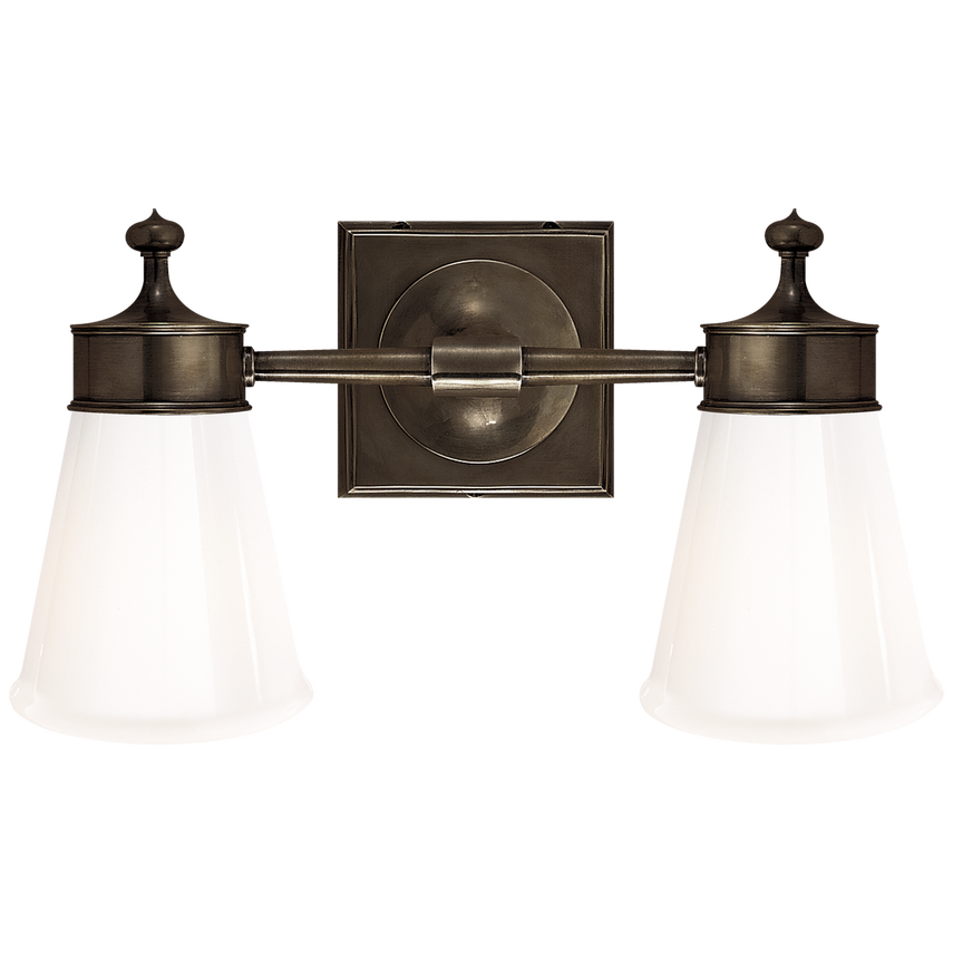 Sena Double Sconce-Visual Comfort-VISUAL-SS 2002BZ-WG-Wall LightingBronze-White Glass Shade-1-France and Son