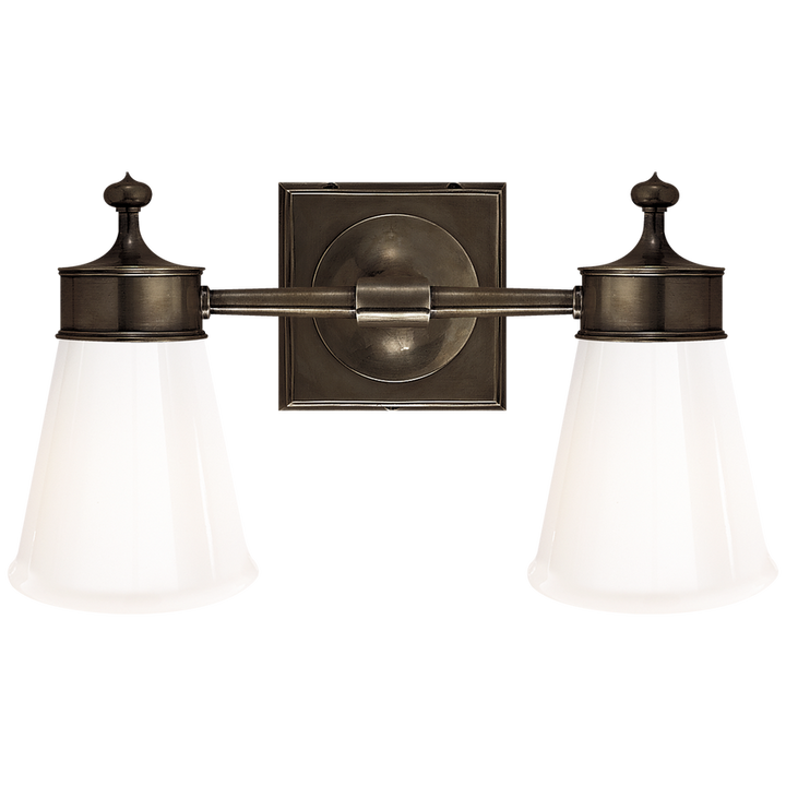 Sena Double Sconce-Visual Comfort-VISUAL-SS 2002BZ-WG-Wall LightingBronze-White Glass Shade-1-France and Son