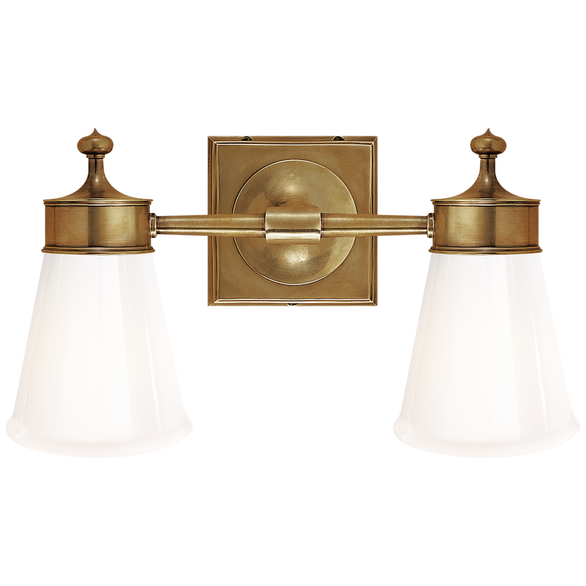Sena Double Sconce-Visual Comfort-VISUAL-SS 2002HAB-WG-Wall LightingHand-Rubbed Antique Brass-White Glass Shade-2-France and Son