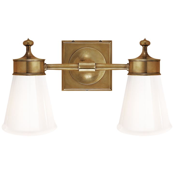 Sena Double Sconce-Visual Comfort-VISUAL-SS 2002HAB-WG-Wall LightingHand-Rubbed Antique Brass-White Glass Shade-2-France and Son