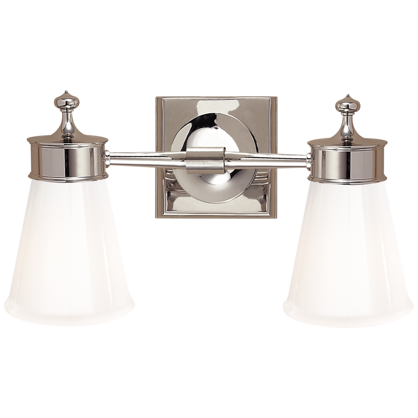 Sena Double Sconce-Visual Comfort-VISUAL-SS 2002PN-WG-Wall LightingPolished Nickel-White Glass Shade-3-France and Son