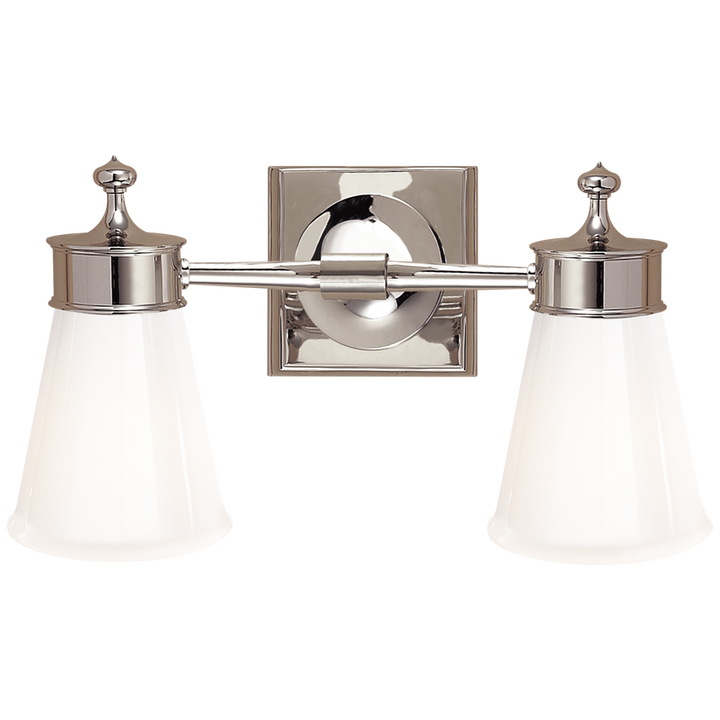 Sena Double Sconce-Visual Comfort-VISUAL-SS 2002PN-WG-Wall LightingPolished Nickel-White Glass Shade-3-France and Son