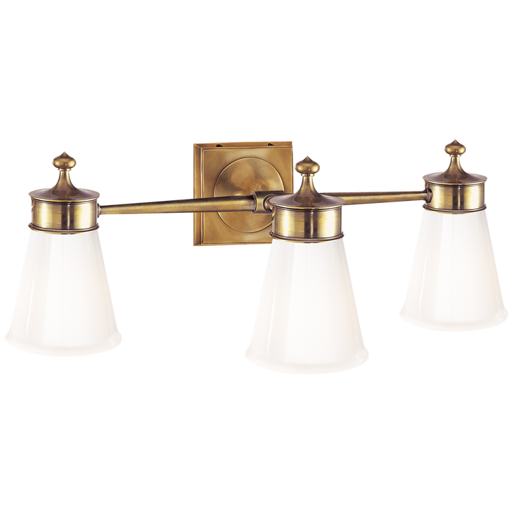 Seian Triple Sconce-Visual Comfort-VISUAL-SS 2003HAB-WG-Wall LightingHand-Rubbed Antique Brass/White Glass-2-France and Son