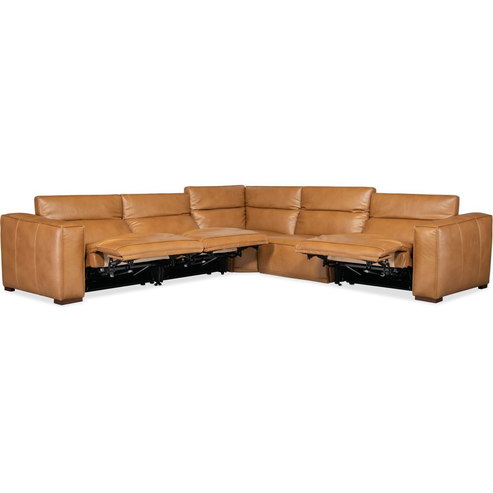 Sectionals: Recliners Fresco 5 Seat Sectional with Power Recline & Power Headrest - Brown