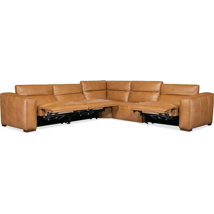 Sectionals: Recliners Fresco 5 Seat Sectional with Power Recline & Power Headrest - Brown
