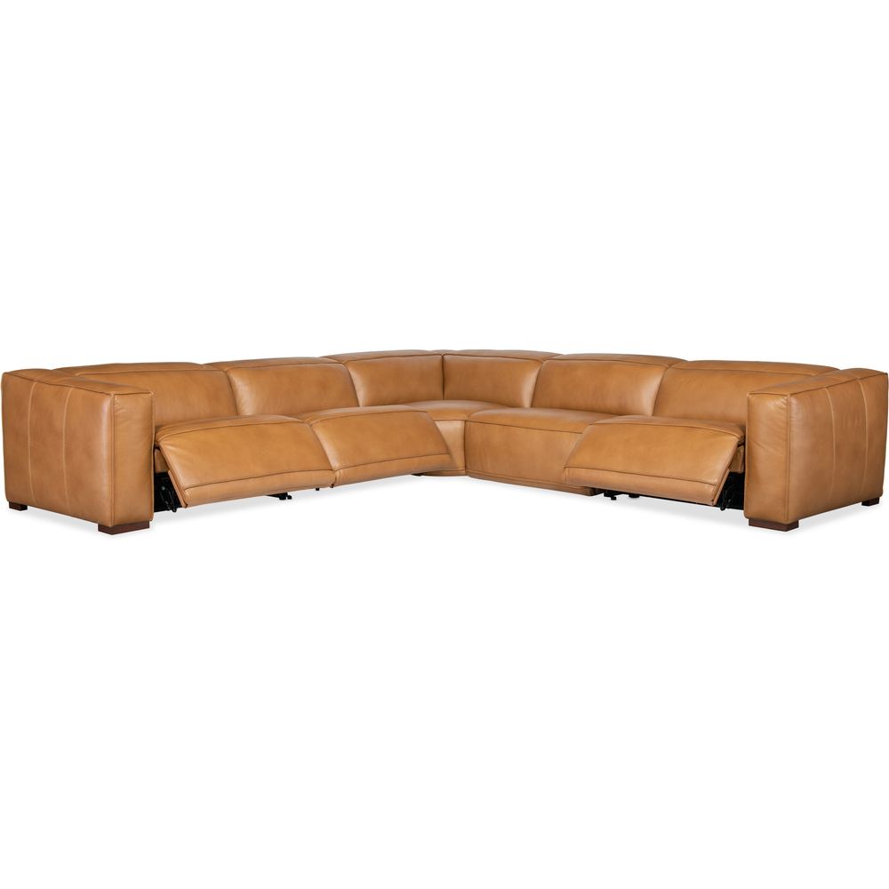 Sectionals: Recliners Fresco 5 Seat Sectional with Power Recline & Power Headrest - Brown