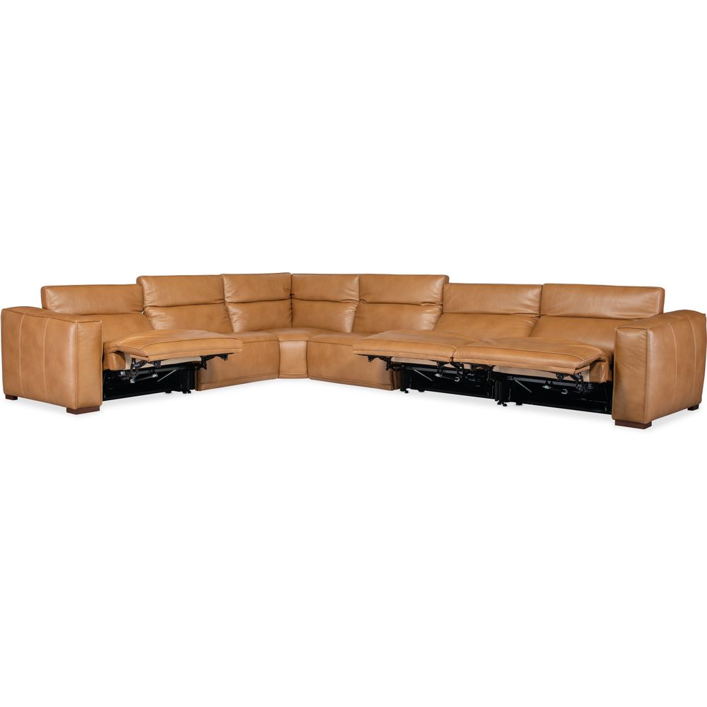 Sectionals: Recliners Fresco 6 Seat Sectional 3-Power Recline & Power Headrest - Brown