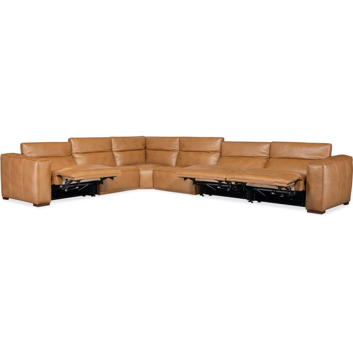 Sectionals: Recliners Fresco 6 Seat Sectional 3-Power Recline & Power Headrest - Brown