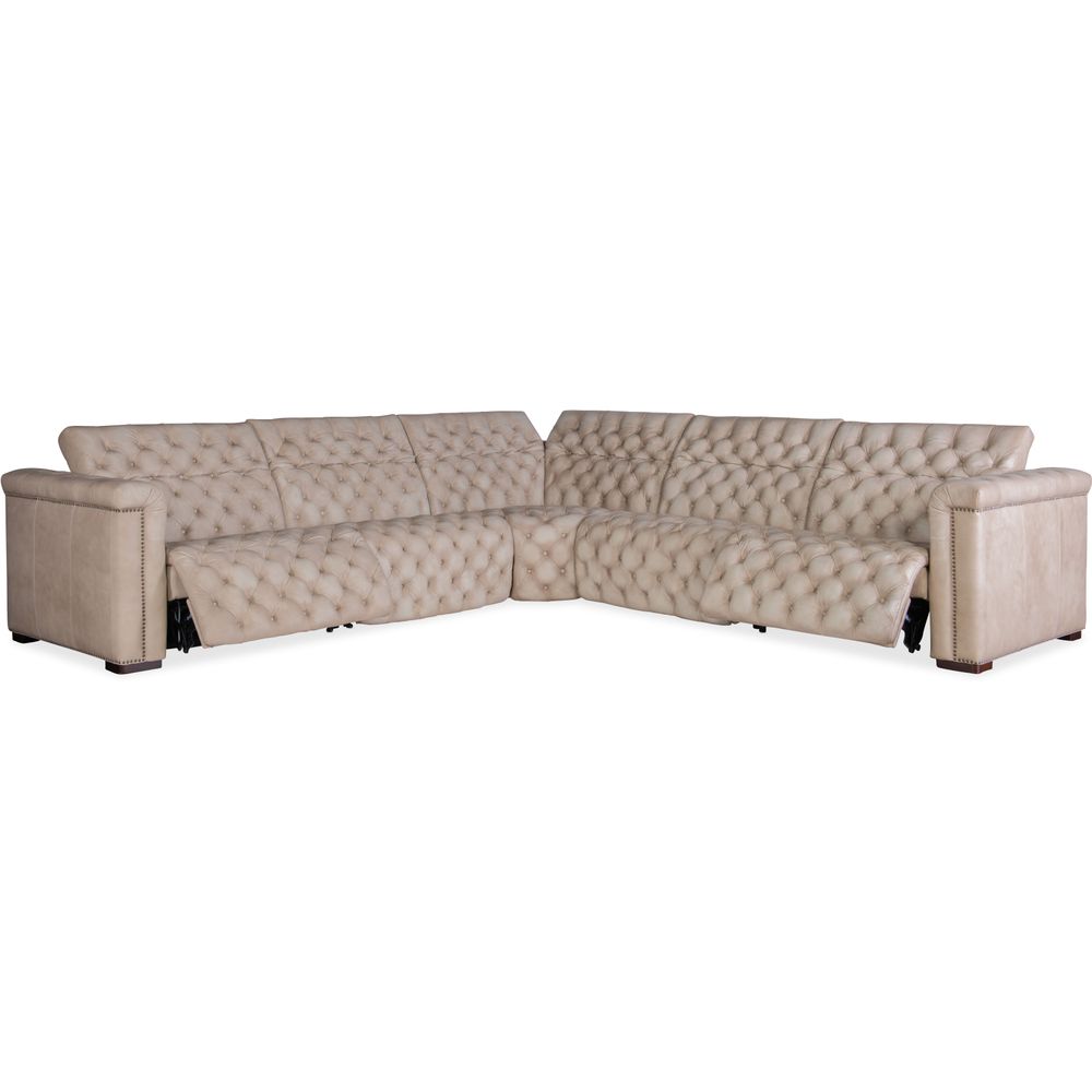 Alternate view of Savion Grandier 5-Piece Power HR Sectional w/2 Power Recliners in beige and tan with l-shaped sectional.
