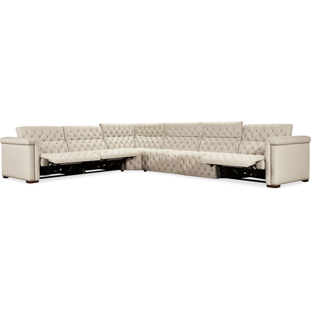 Sectionals: Recliners Savion Deux 6 Seat Sectional with Three Power Recliners and Seven Power Headrests - Beige